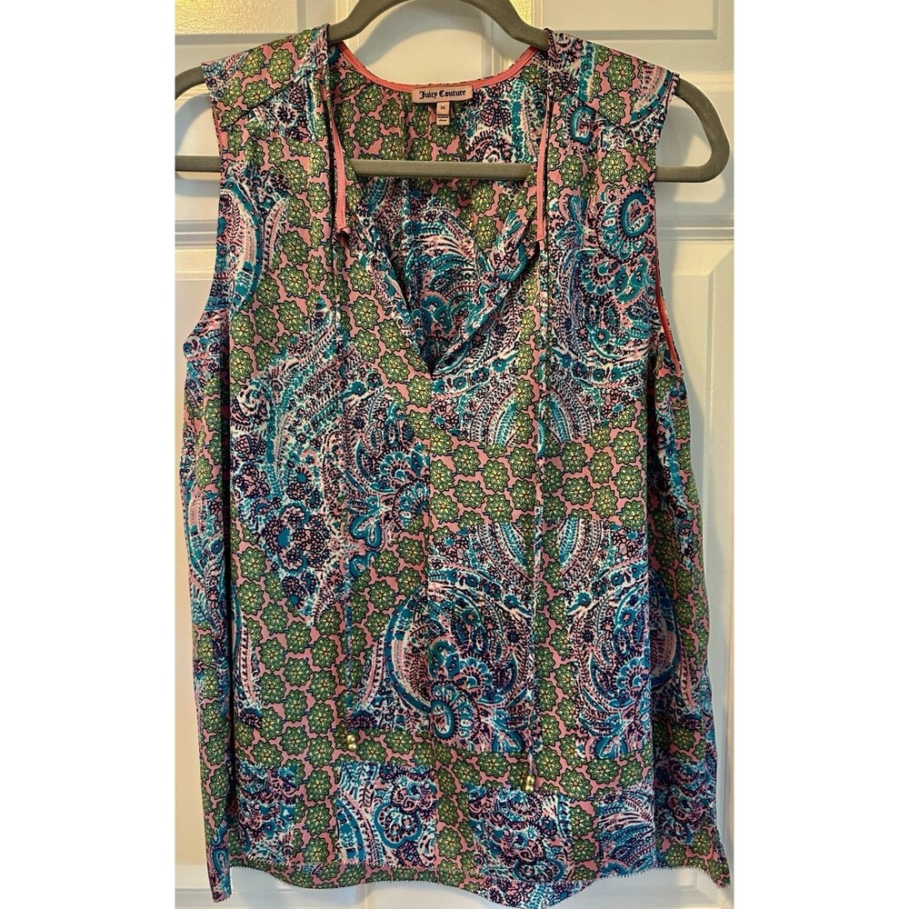 Juicy Couture Women’s Pastel Multicolor Sleeveless Gold Tie Loose Top Blouse